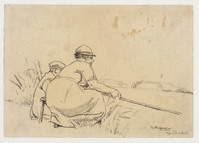 KT 1989 023
<br/>
Vissend echtpaar aan de Schinkel
<br/>
<em>Kuperus, Sjoerd (1893 - 1988)</em>